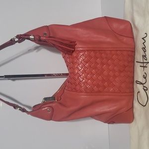 Cole Haan Coral Color Woven Leather Satchel Shoulderbag